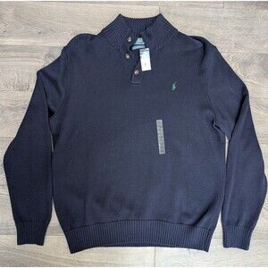 Polo Ralph Lauren Mens Mock Neck Button Sweater Navy Blue Cotton Pullover Sz XXL
